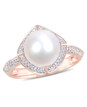 image of Freshwater Cultured Pearl (8.5-9mm) and Diamond (1/4 ct. t.w.) Vintage Halo Ring in 10k Rose Gold