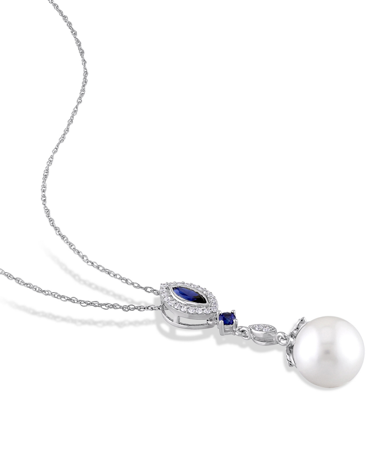 Freshwater Cultured Pearl (10-10.5mm), Created Blue Sapphire (1/2 ct. t.w) and Diamond (1/7 ct. t.w.) 17
