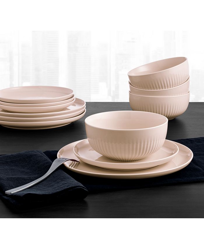 Hotel Collection Black Line 12 Pc. Dinnerware Set, Service for 4, Created for Macy's - Black and White