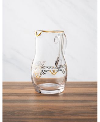 Glass Water Pitcher with Rich Gold-Tone Design