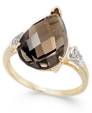 image of Smoky Quartz (5-3/4 ct. t.w.) & Diamond (1/20 ct. t.w.) Statement Ring in 14k Gold