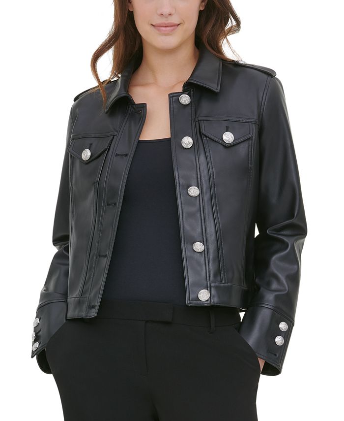 Calvin Klein Faux Leather Button Front Jacket Macy s