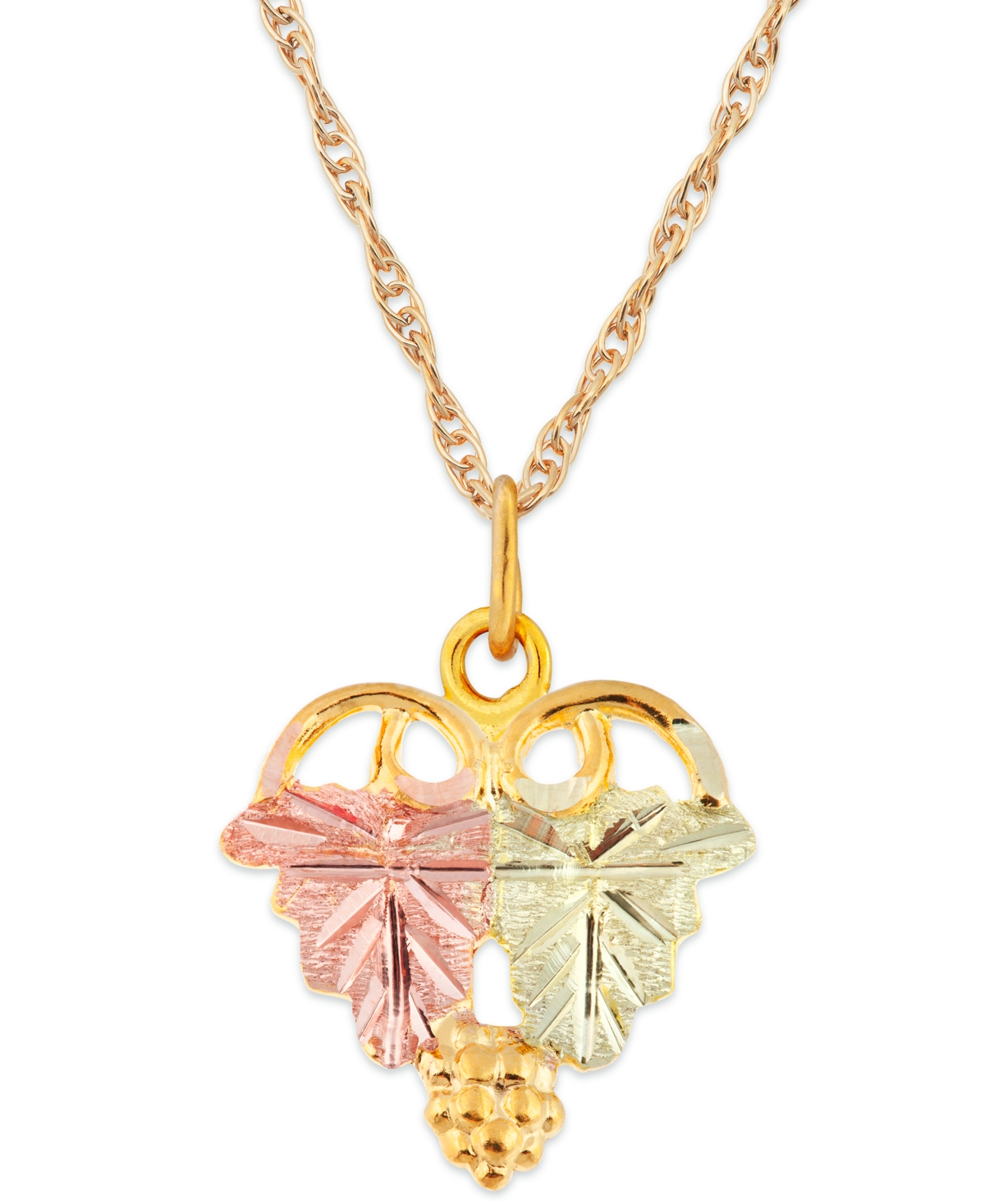 Grape and Leaf Pendant in 10k Yellow Gold with 12k Rose and Green Gold - Mlti Gold
