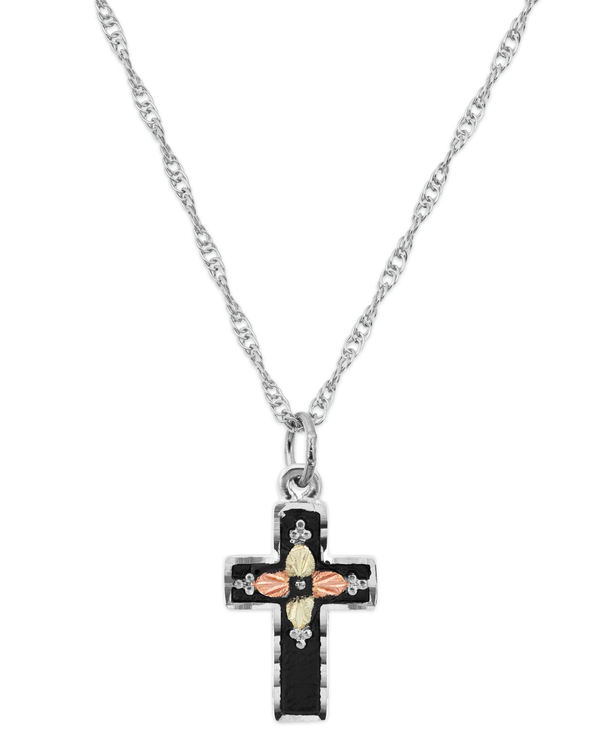Cross Pendant 18" Necklace in Sterling Silver with 12K Rose and Green Gold - Ss