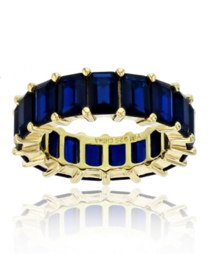image of Created Blue Spinel Eternity Band in 14k Yellow Gold Plated Plated Sterling Silver