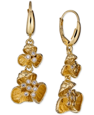 image of Diamond Flower Drop Earrings (1/4 ct. t.w.) in 18k Gold-Plated Sterling Silver