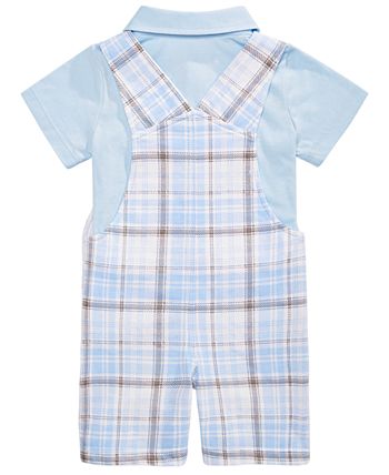 First Impressions - Baby Boys 2-Pc. Shirt & Plaid Elephant Shortalls Set