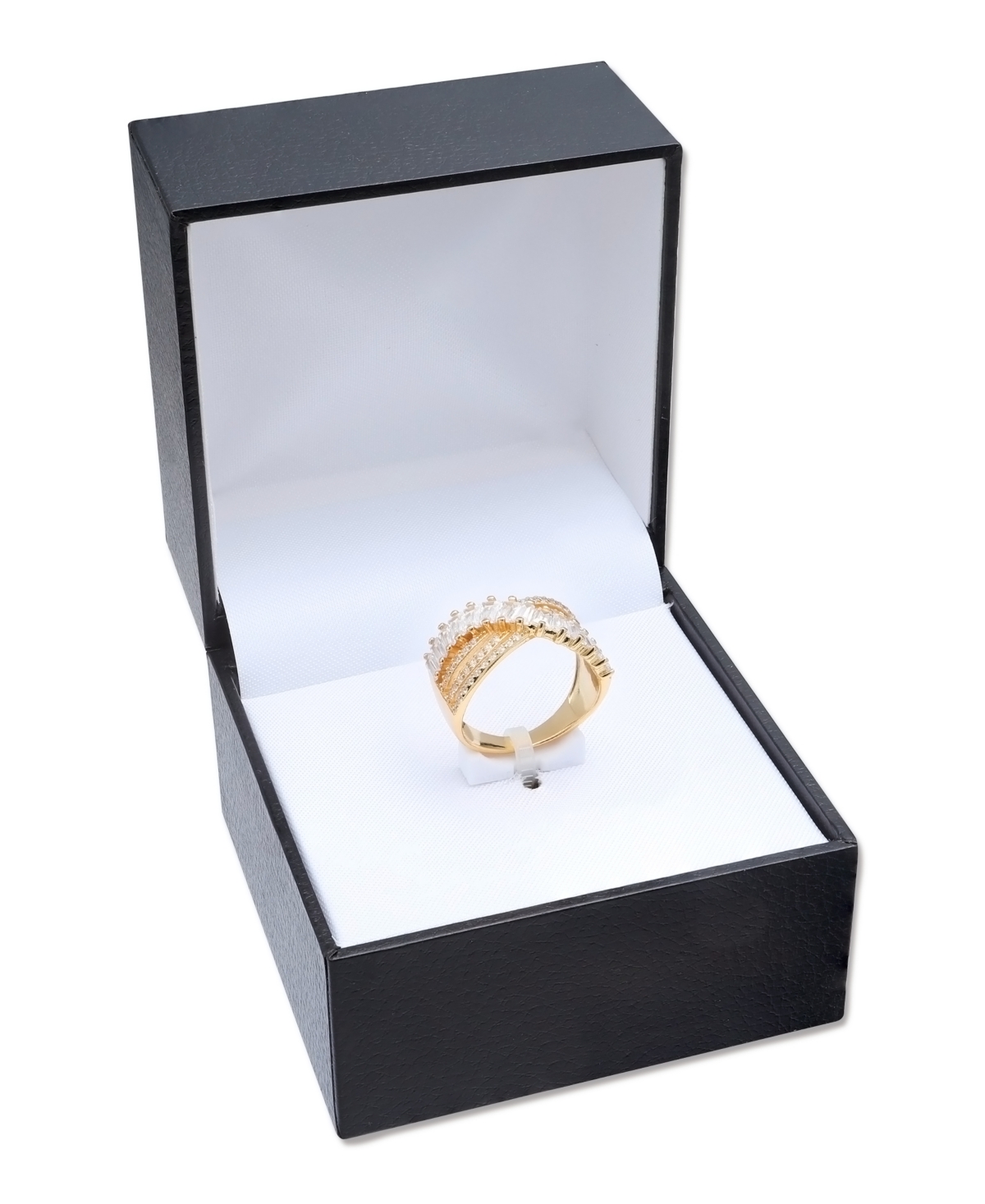 Cubic Zirconia Triple Row Baguette & Pave Crossover Ring (3 ct. t.w.) in Sterling Silver or 18K Gold over Sterling Silver