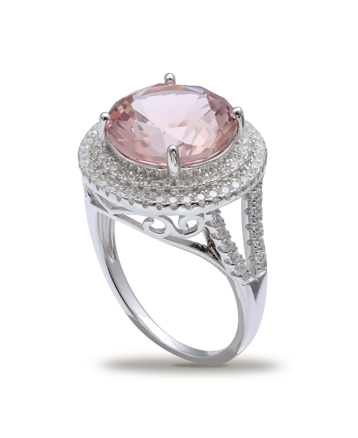Double Pave Row Ring (7-1/2 ct. t.w.) In Sterling Silver - Pink Cubic Zirconia