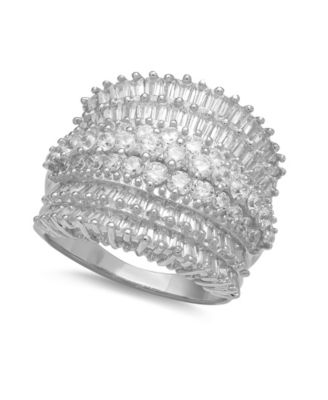 Beautiful Sterling Silver Cluster Diamond Ring 2024 with Pave Baguette Bypass Accent