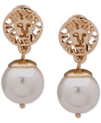 Anne Klein - Gold-Tone Lion & Imitation Pearl Clip-On Drop Earrings