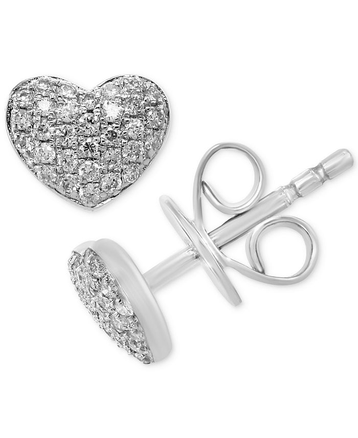 10k Yellow and White Two Tone Gold Heart Shape Pave Set Round Diamond Small Stud Earrings .05 cttw