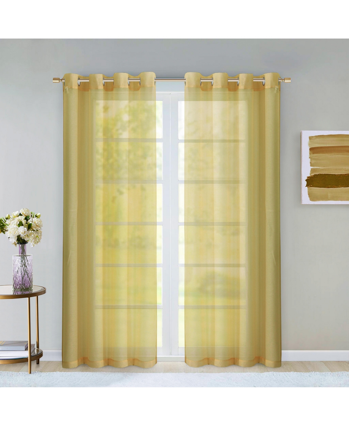 Malibu Linen Look Sheer Grommet Window Panel, 110" x 84" - Burgundy