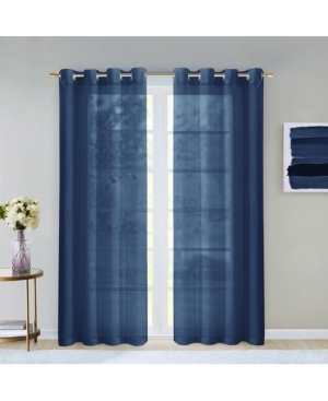 Dainty Home Malibu Linen Look Sheer Grommet Window Panel, 110" X 84" In Blue