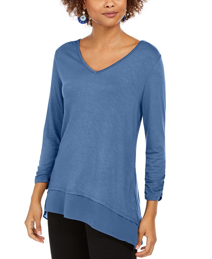 Style & Co V-Neck Chiffon-Hem Top, Created for Macy's & Reviews - Tops ...