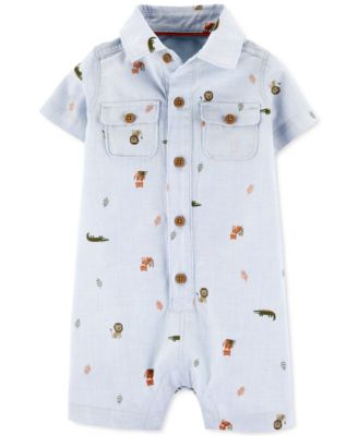 Carter's - Baby Boys Cotton Animal-Print Chambray Romper