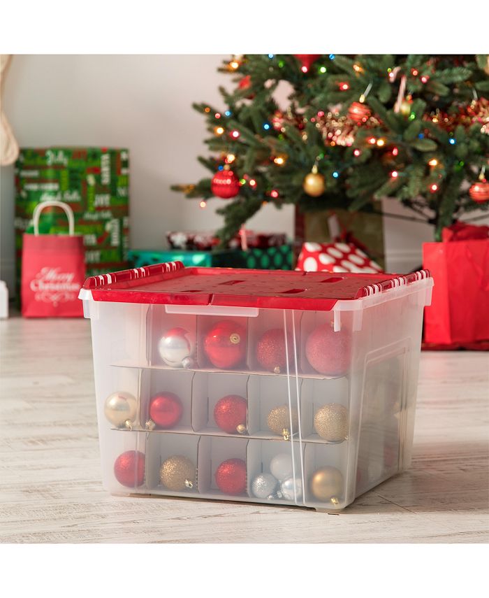 2-Pack 60-Quart Plastic Clear Ornament Storage Box with Hinged Lid