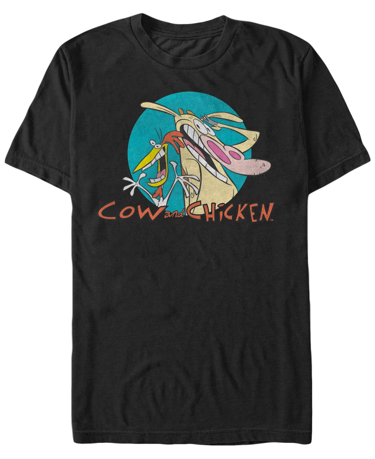 Fifth Sun Men's Cow and Chicken Cartoon Logo Badge Short Sleeve T- shirt