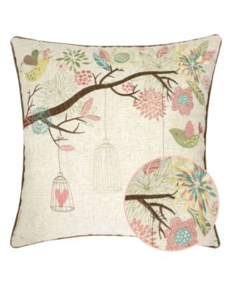 Lilly Embroidered Linen Decorative Pillow, 20" x 20"