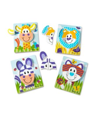 Melissa and Doug - First Play Safari Animals Wooden Chunky Jigsaw Puzzle 4-Pack for Toddlers, 9.75” x 7.5” Each Puzzle