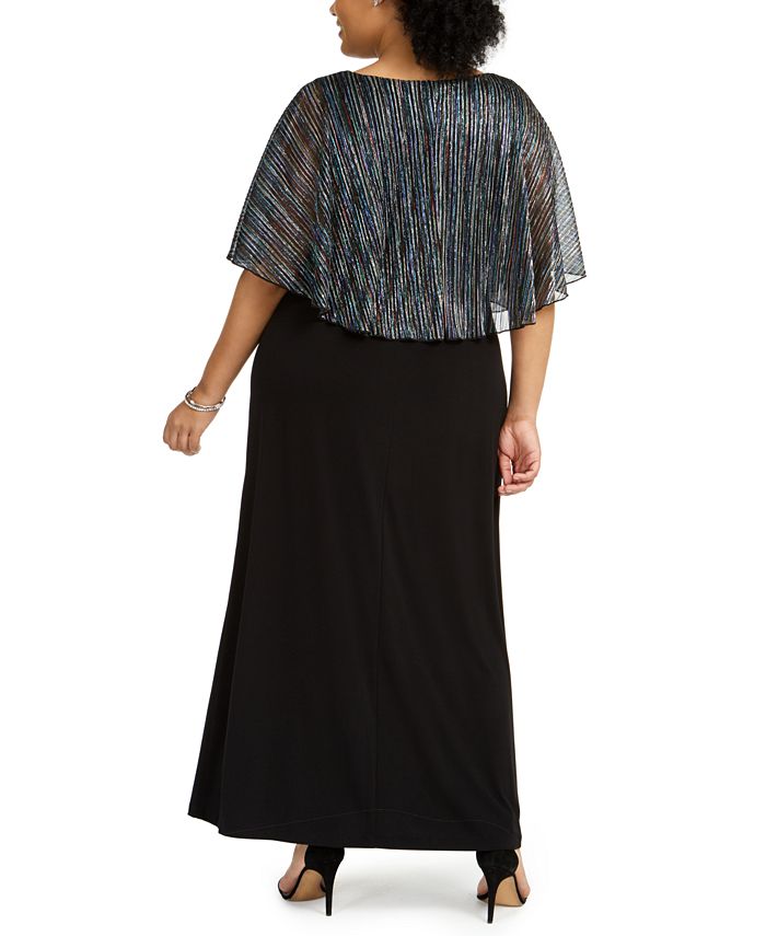 Connected Plus Size Metallic-Stripe Capelet Gown - Macy's