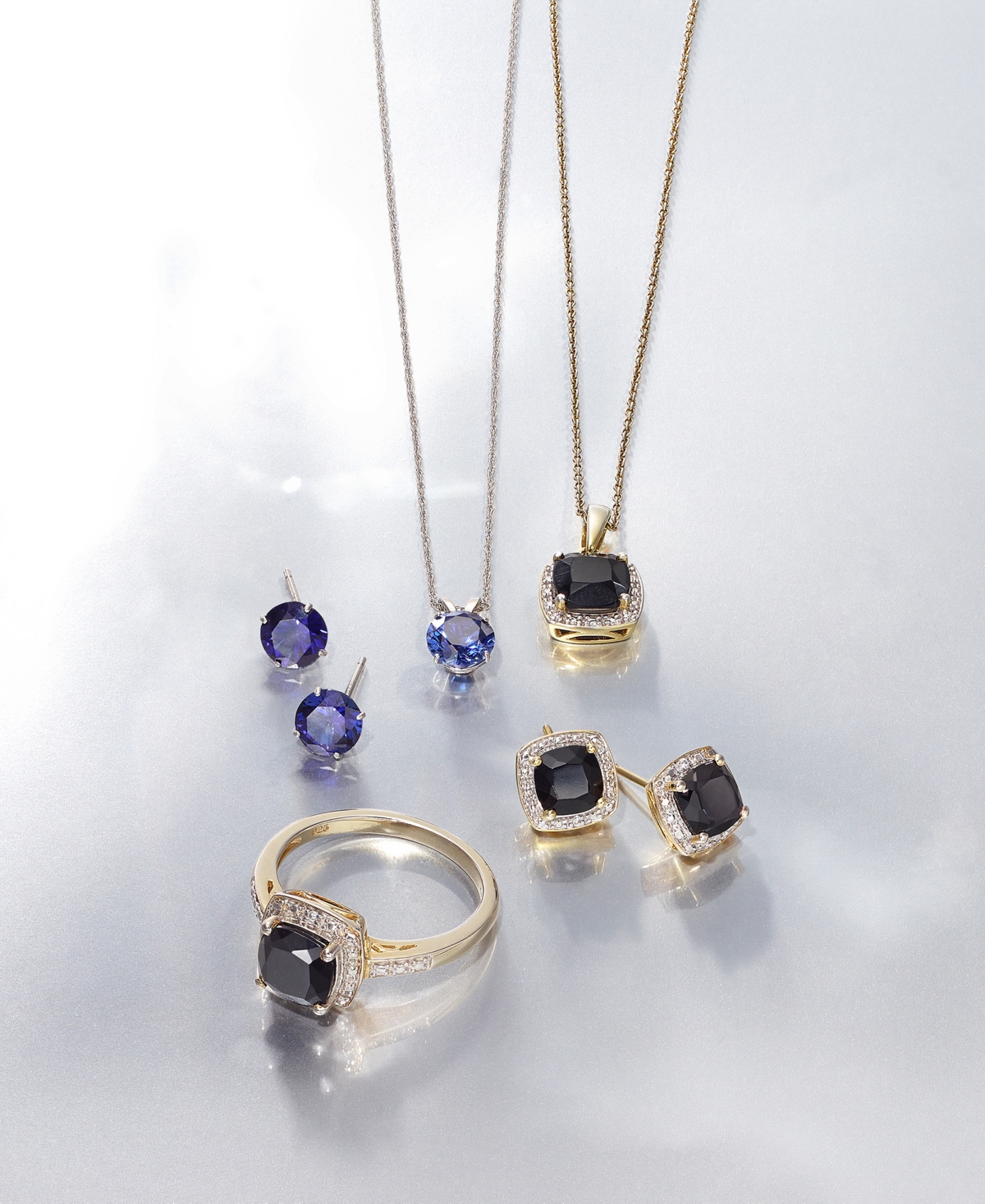3-Pc. Set Onyx & Diamond Accent Pendant Necklace, Ring and Stud Earrings in 14k Gold-Plated Sterling Silver (Also Available in Sterling Silver) - Gold