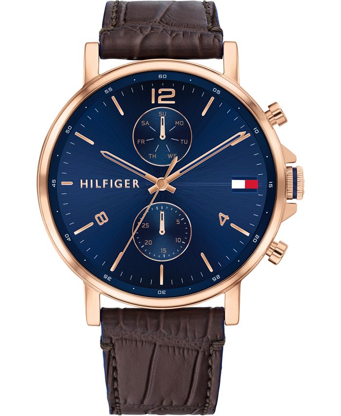 Tommy Hilfiger - Men's Chronograph Brown Leather Strap Watch 44mm