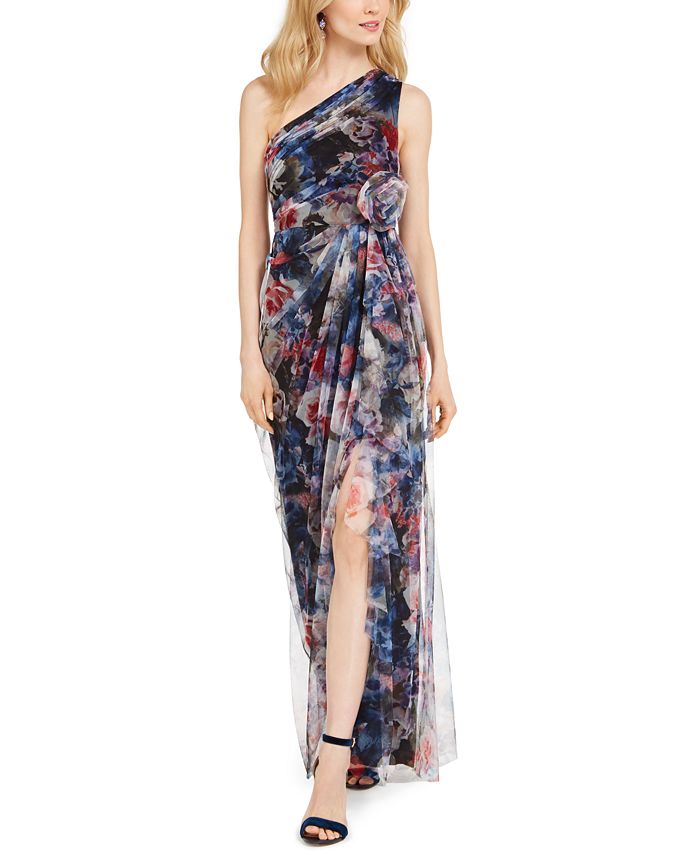 Adrianna Papell Women's Floral Print Chiffon Gown Brown Size 10
