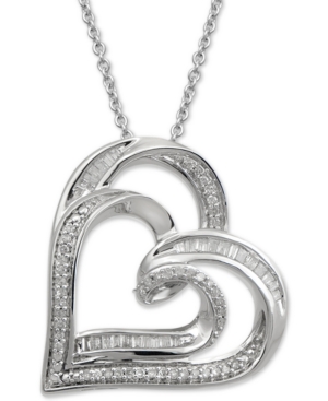 image of Diamond Double Heart Adjustable Pendant Necklace (1/4 ct. t.w.) in Sterling Silver