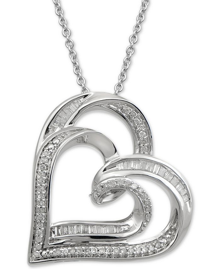 Macy's Diamond Double Heart Adjustable Pendant Necklace (1/4 ct. t.w ...