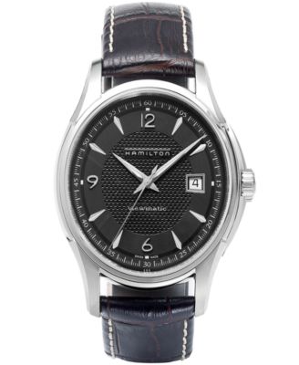 Hamilton - Watch, Men's Swiss Automatic Jazzmaster Viewmatic Brown Leather Strap 40mm H32515535