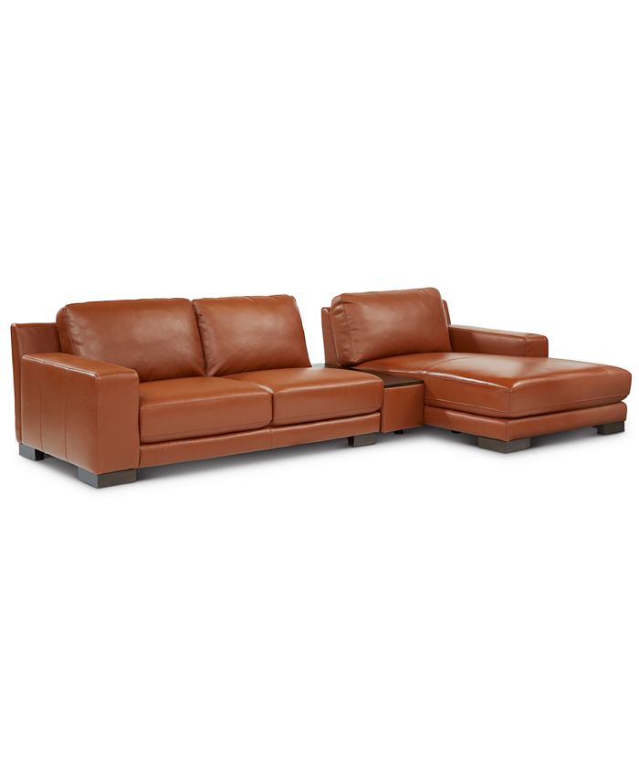 Furniture Darrium 3Pc. Leather Chaise Sofa with Console, Created for