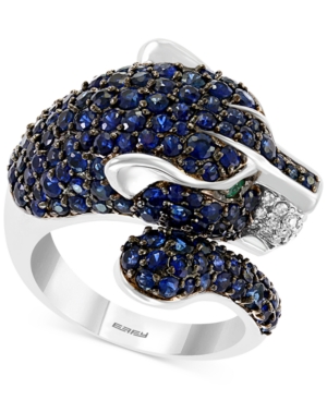 image of Effy Multi-Gemstone (4-5/8 ct. t.w.) & Diamond (1/8 ct. t.w.) Panther Ring in 14k White Gold