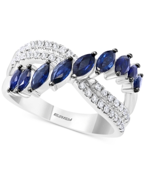 image of Effy Sapphire (1-1/6 ct. t.w.) & Diamond (1/4 ct. t.w.) Crossover Statement Ring in 14k White Gold