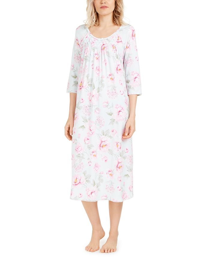 Miss Elaine Cabbage Rose Print Smocked Nightgown Macy s