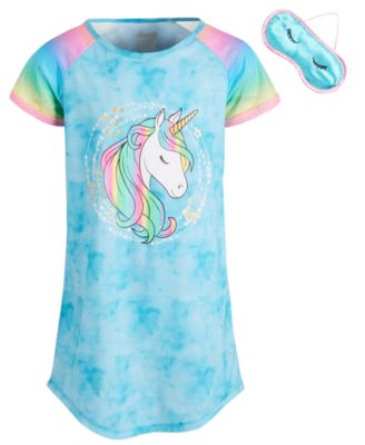 Max & Olivia - Big Girls Unicorn Sleep Shirt & Sleep Mask