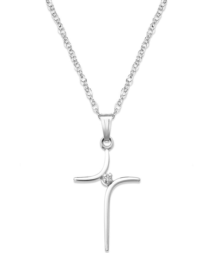 Macy\'s Sterling Silver Necklace, Curved Cross and Diamond Accent Pendant -  Macy\'s