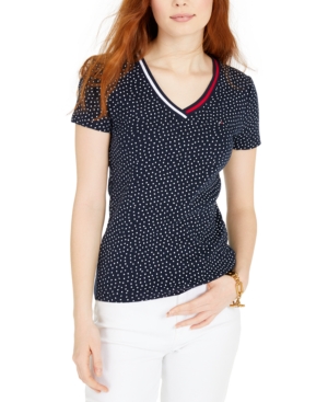 image of Tommy Hilfiger Printed Striped-Neck Top