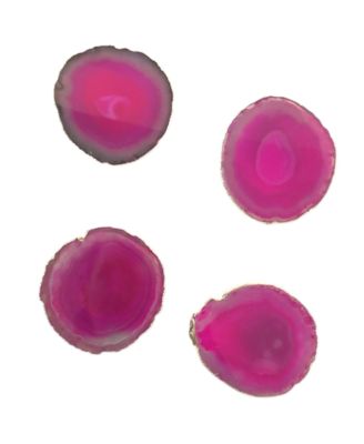 COCUS POCUS - Set of Four Natural Pink Agate Coasters with Gold Edges
