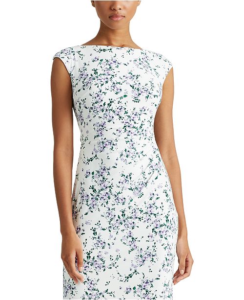 Lauren Ralph Lauren Ruched Floral Boatneck Dress Reviews Dresses Women Macy S