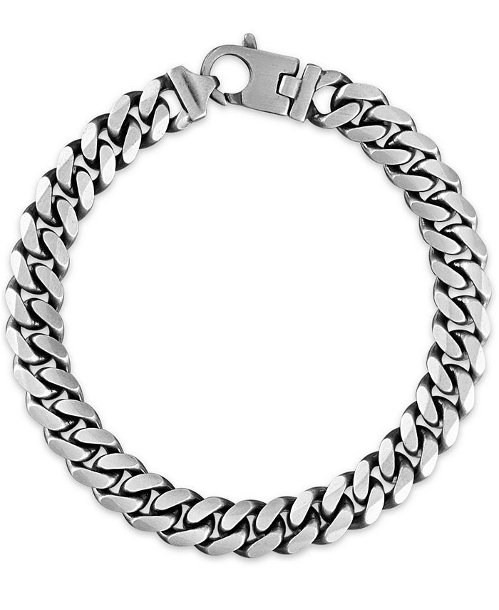 USA Stainless steel Gift Mens 18K Silver Plated 8in Cuban Link Bracelet 6-8  MM
