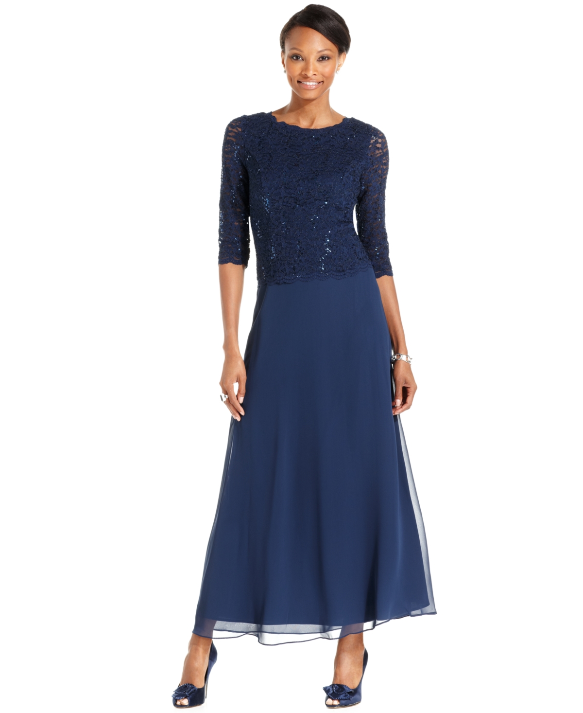 Women's Sequin Embellished Lace Top Gown - Shell Pink