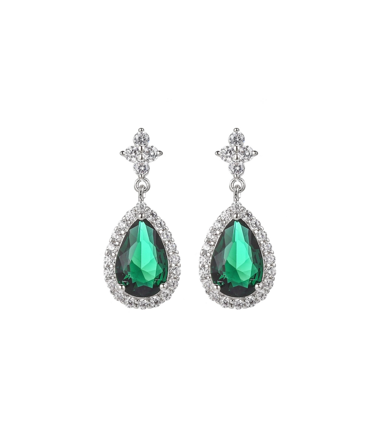 A & M Silver-Tone Emerald Accent Tear Drop Earrings