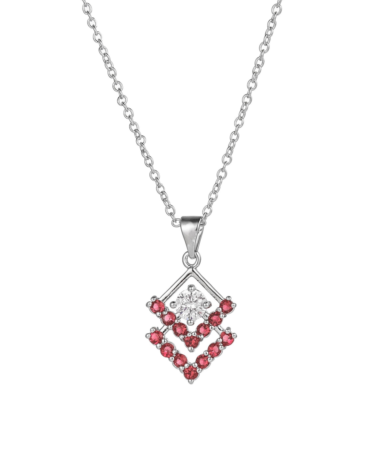 A & M Silver-Tone Ruby Accent Triangle Pendant Necklace
