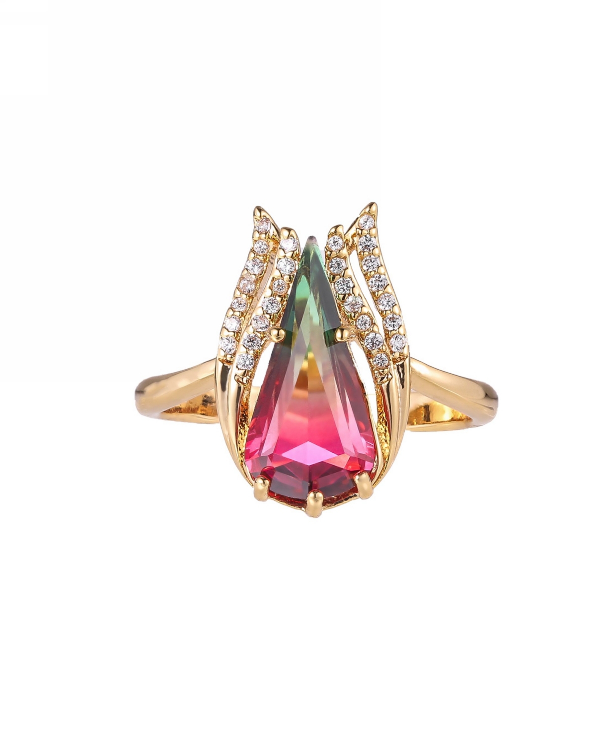 A & M Gold-Tone Watermelon Quartz Accent Ring