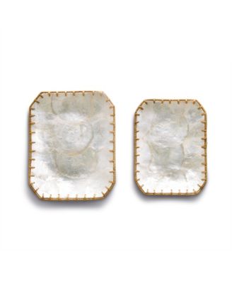 Two's Company - Woven Laces Set of 2 Capiz Shell Rectangle Dishes food safe