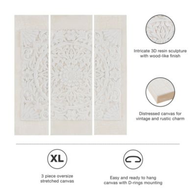 Madison Park Mandala White 3-Pc. 3D Embellished Canvas Wall Art Set 