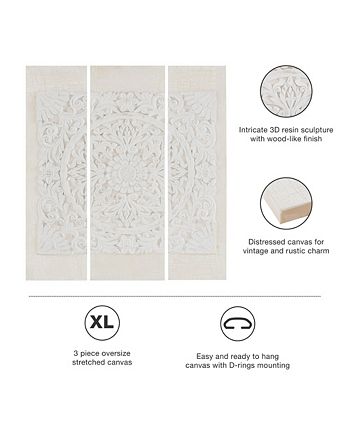 JLA Home - Wooden Mandala White 3-Pc. Printed Canvas Wall Art Set