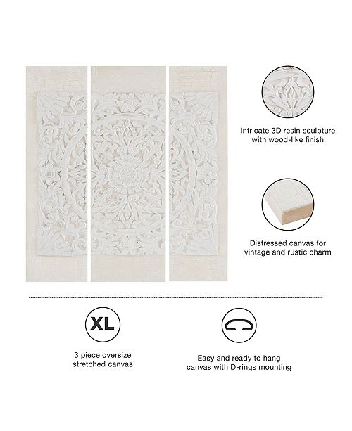 Jla Home Madison Park Mandala White 3 Pc 3d Embellished Canvas