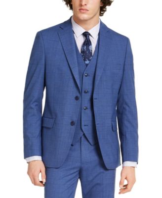 Alfani - Men's Slim-Fit Stretch Medium Blue Plaid Suit Jacket